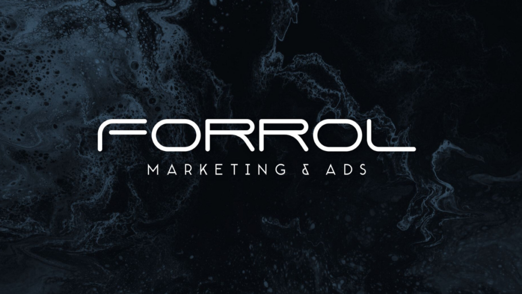 Logo de l'entreprise forrol ads écrit sur fond bleu et noir